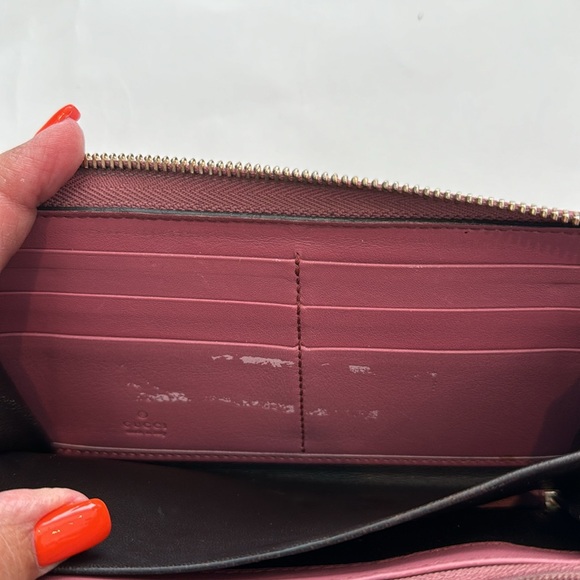 Gucci GG Authentic Pre Owned Pink & Brown Canvas Sukey Zip around long Wallet. - Picture 13 of 15